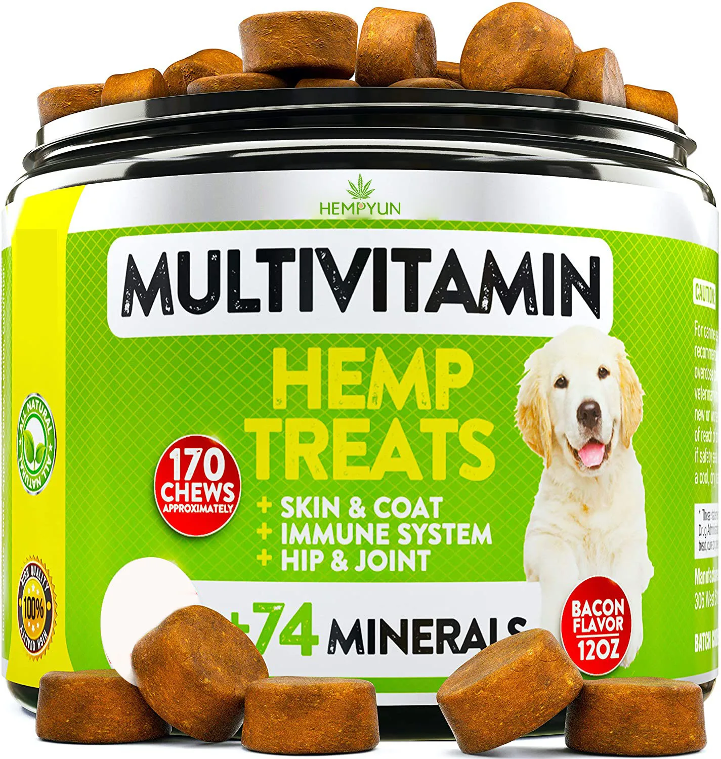 

Dog Hemp Multivitamin Treats - Essential Dog Vitamins for Hip & Joint Support + Digestion, Skin & Coat, Heart, Brown