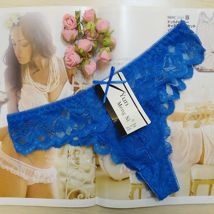 
NK010 Black Blue Sexy Lace Women Low Waist Underwear G-Strings Thongs Tangas Ladys Panties 