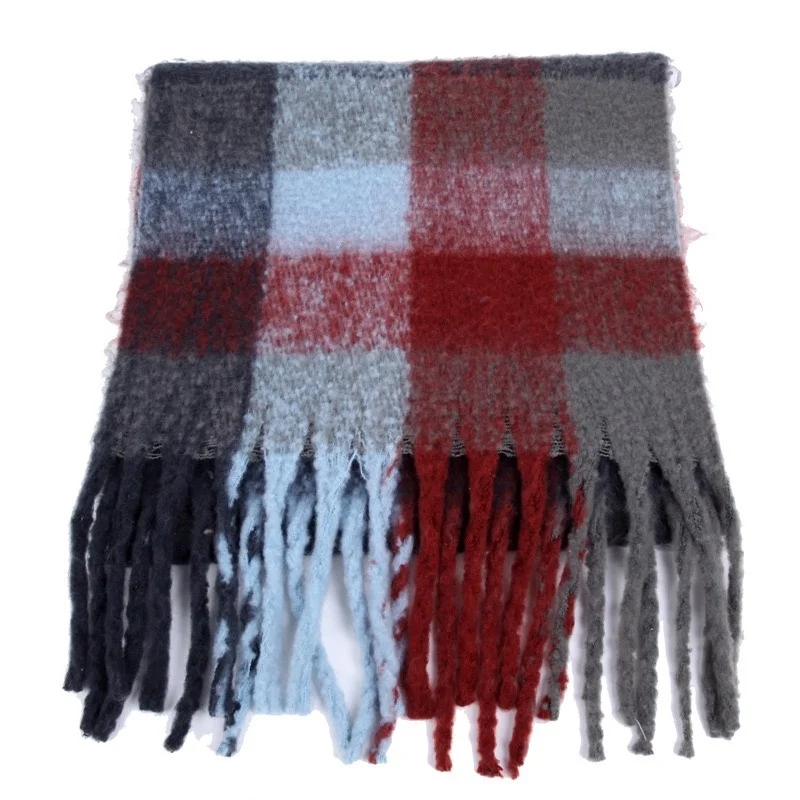 
Factory Direct Supply Tartan Wool Scarf Check Pattern Cashmere Thick Shawls Tassel Scarf 