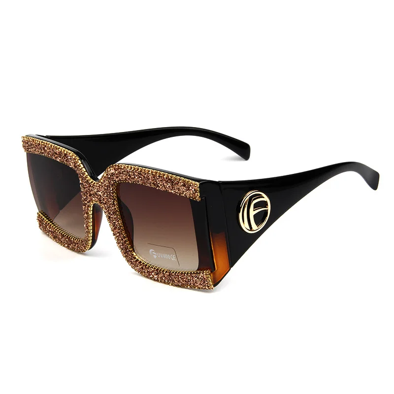 

2020 new fashion european style big square frame oversized trendy women diamond sun glasses shades sunglasses 2021, Custom color