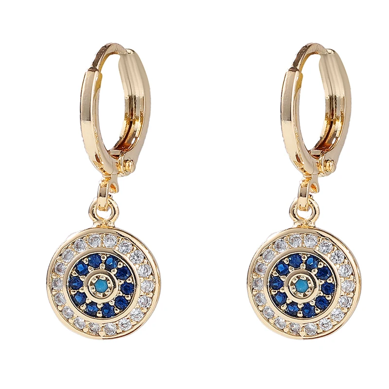 

Wholesale Crystal Rhinestone Circle Diamond Drop Earrings Woman Turkish Turkey Blue Evil Eyes Gold Earrings Drop, Picture