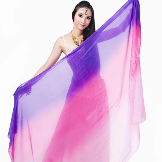 

200*110cm Colorful Belly Dance Silk Veil Women Belly Dance Stage Performance Fan Veil With High Quality, As shown in the pic