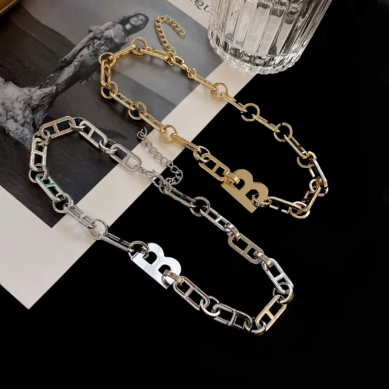 

Fashion Hip Hops Gold Silver Plated Thick Chain Letter Initial B Pendant Necklace For Women Men