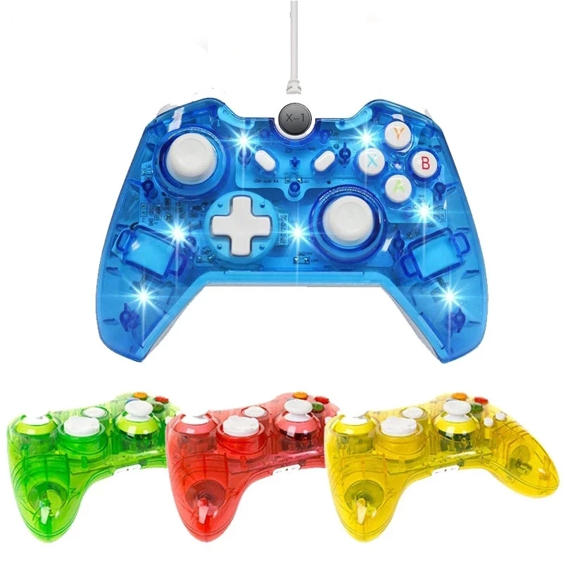

Transparent Game Pad With LED For XBOX 360 Wired Game Joystick For XBOX 360 Controller With USB Cable, Black blue gray red green