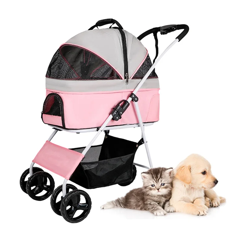 

New style Large detachable collapsible trolley travel carrier cat stroller pet stroller dog, Black/ pink/grey