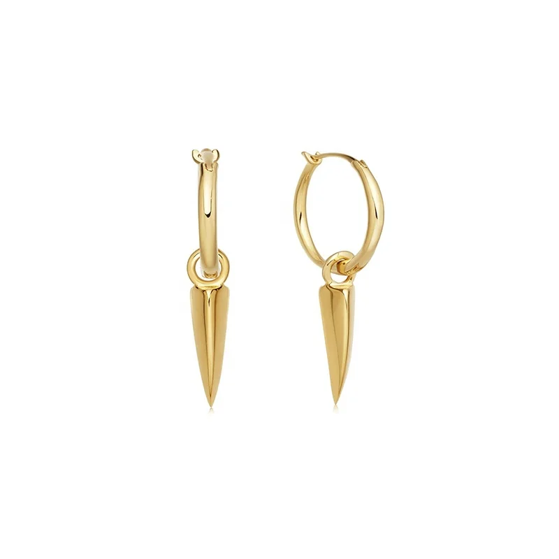 

2021 New Product 925 Sterling Silver Cartilage Earrings Glossy Rivets Vintage Dagger Pendant Hoop Earrings For Women Men, Gold and silver