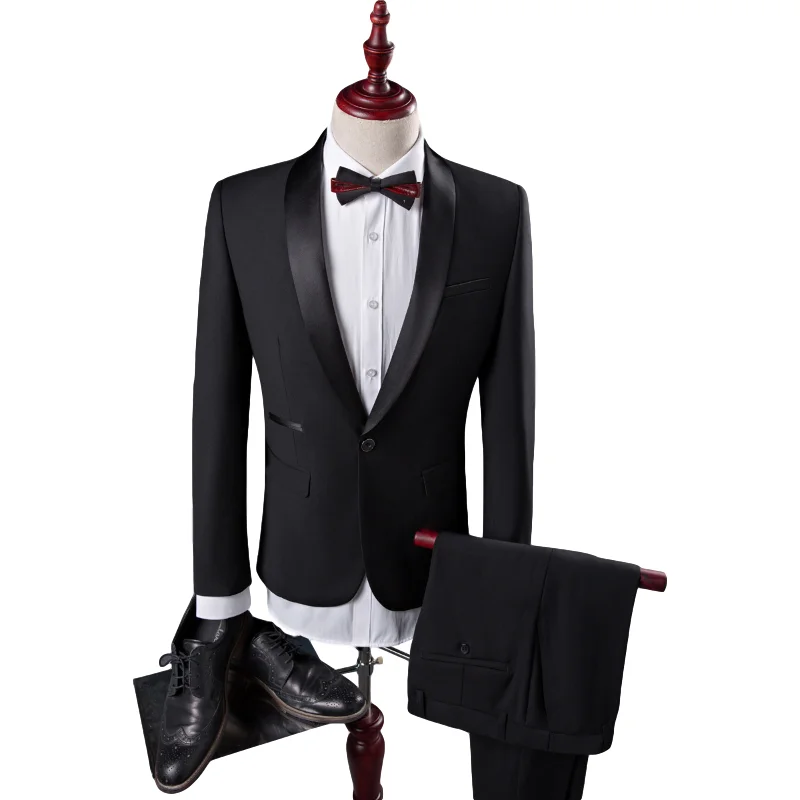 

Wholesale weeding groom suit black mans suit two piece shawl collar costume homme