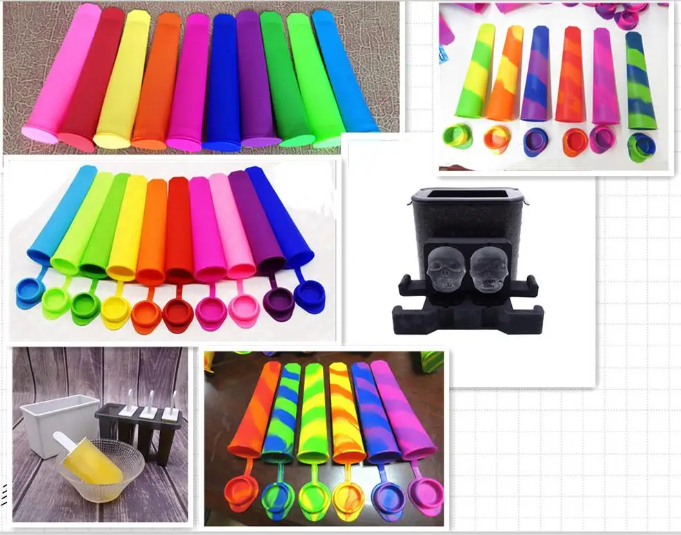 

Hot Sale Colorful Silicone Ice Popsicle Molds with Connected Lids Multi Color Ice Cream Tools for Homemade DIY, 6 colors available, can do your own colors