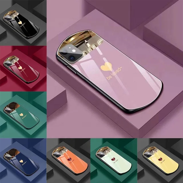 

Luxury Cute Oval Heart-shaped Tempered Glass Phone Case For iPhone 13 12 11 Pro Max XSmax XR X SE 8 7 Plus Mirror Silicone Cover