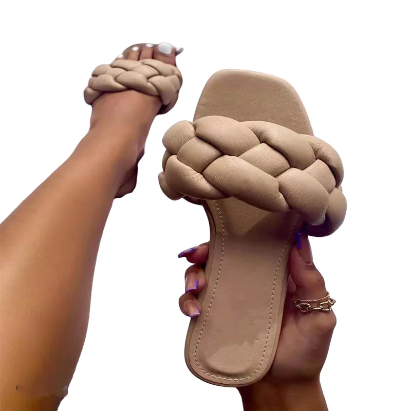 

2021 New Trendy Woven Slippers Wholesale Women Flat Slippers For Women And Ladies