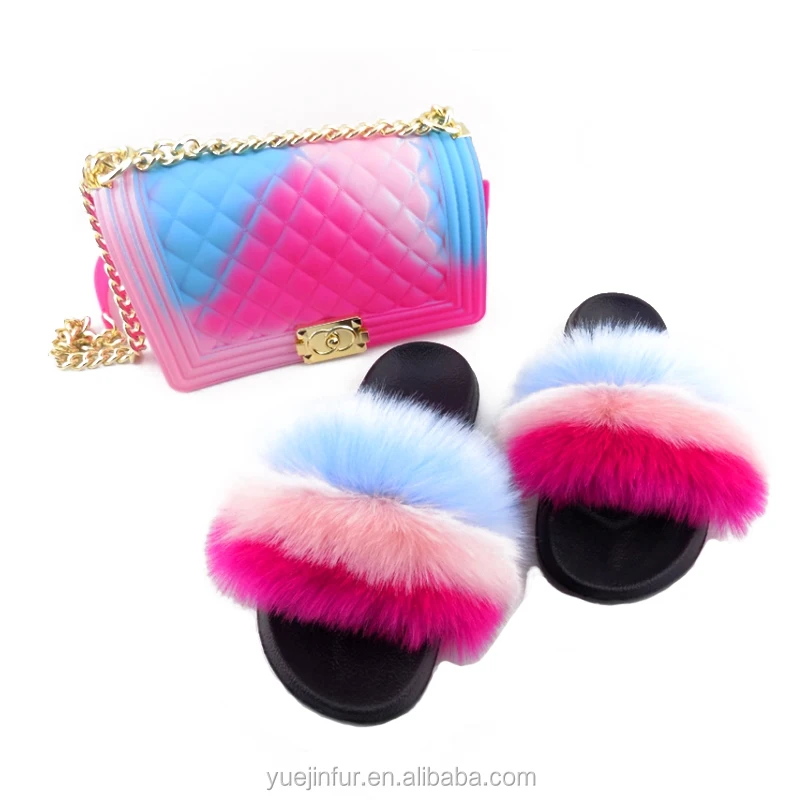 

Slides Purse Sets High Quality Womens Slides Shoe Thong Fur Slippers And Purse Sets, Customized color