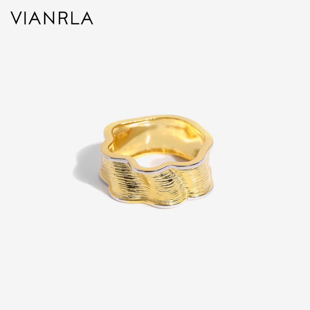 

VIANRLA 925 Sterling Silver Ring Matte Face Wave Texture 18K Gold Daily Jewelry