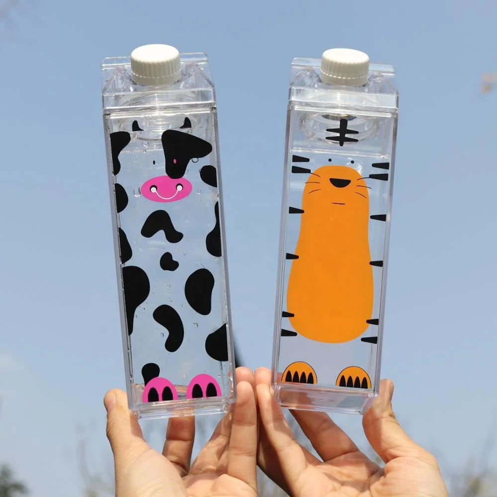

promotional gift 500ml clear square milk carton water bottle custom logo, Customized color