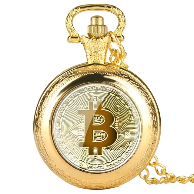 

Metal Antique Imitation BIT Coin Art Collection Pendant Clock unisex Retro Necklace Exquisite Golden Quartz Pocket Watch relo, 4 colors