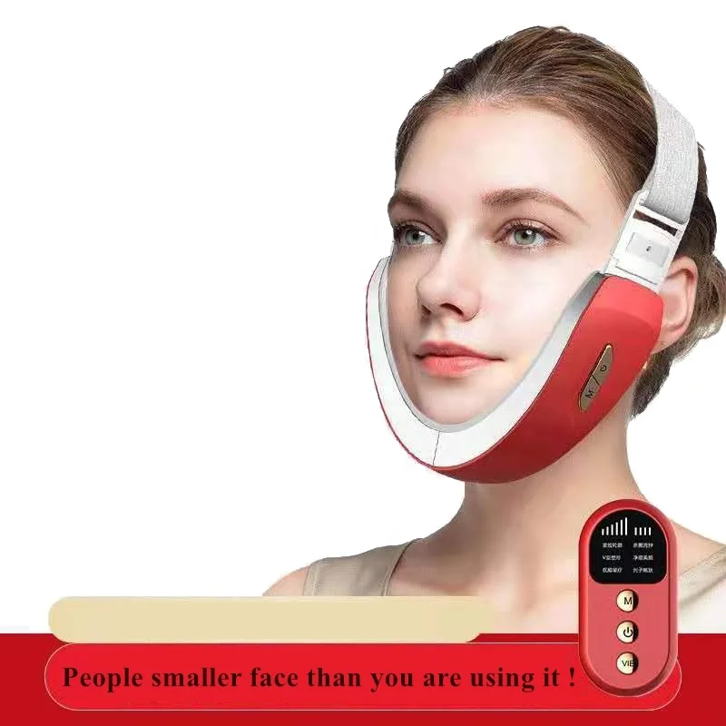 

Facial Ems Beauty Device Red Color V Shape Face Lifting Vibration Skin Massager Firm Up Belt, Silver, red