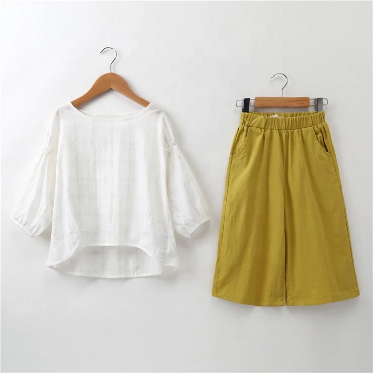 

B52651A Children summer clothing fashion girls casual loose pants set, Yellow
