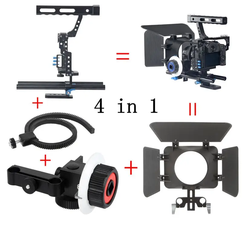 

DSLR Video Film Stabilizer Kit 15mm Rod Rig Camera Cage+Handle Grip+Follow Focus+Matte Box for for Sony A7 II A6300 /GH4 A6500