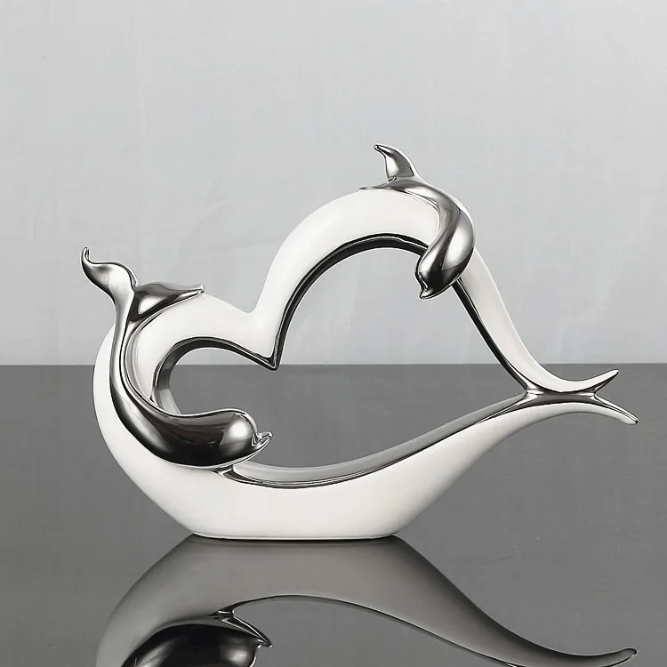 

Wedding gift couple dolphin interior decor fashion custom ceramic hotel home decoration, Silver/white