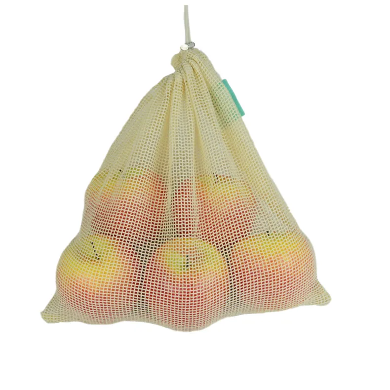 

fruit shopping drawstring reusable produce meshbag organic cotton mesh bag, Customized color