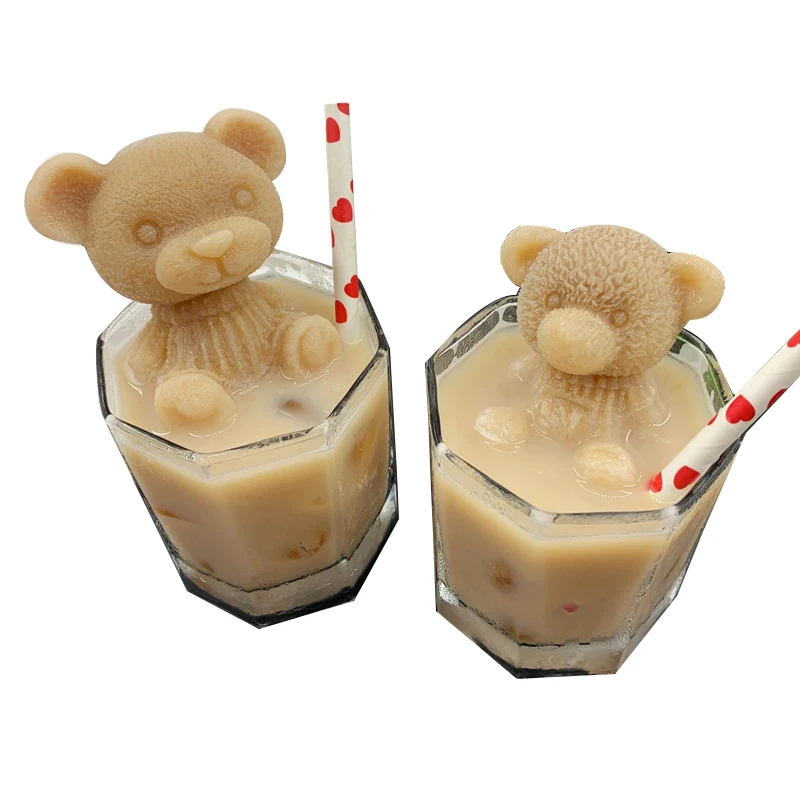 

White cute animal 3d food grade molds silicone ball ice cream cube teddy bear ice mold