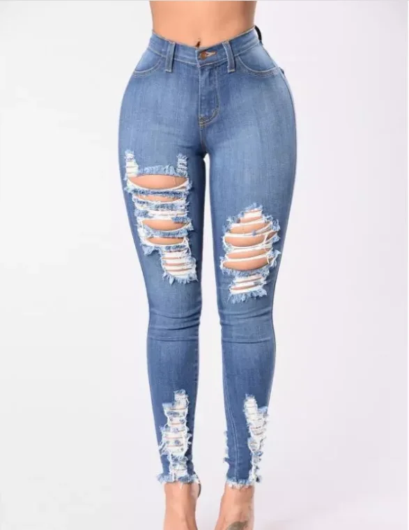 

Hot selling ladies jeans top design denim pants for lady ripped jeans for women