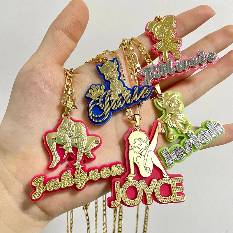 

New Products Kids Acrylic Name Necklace Fashion Women Child Nameplate Pendant Necklace Jewelry Girl Unicorn Charm Necklace Gift