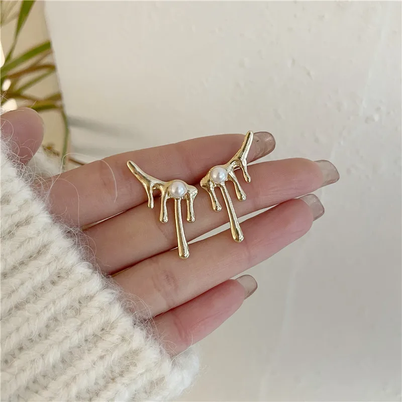 

JUHU S925 Silver Needle Pearl Alloy Stud Earrings 2021 New Fashion Ear Clip Without Pierced Female Earrings