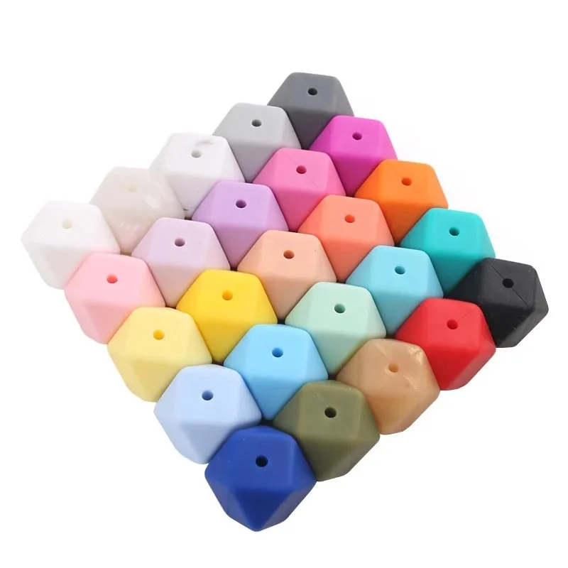 

Loose Hexagon Silicone Beads For Bulk Food Grade Bpa Free Baby Teether Letter Rainbow Bead Silicone Teething Beads For Jewelry, 99 colors in stock