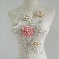 

3D Beaded Flower Sequence lace Applique Motif Sewing Bridal Wedding