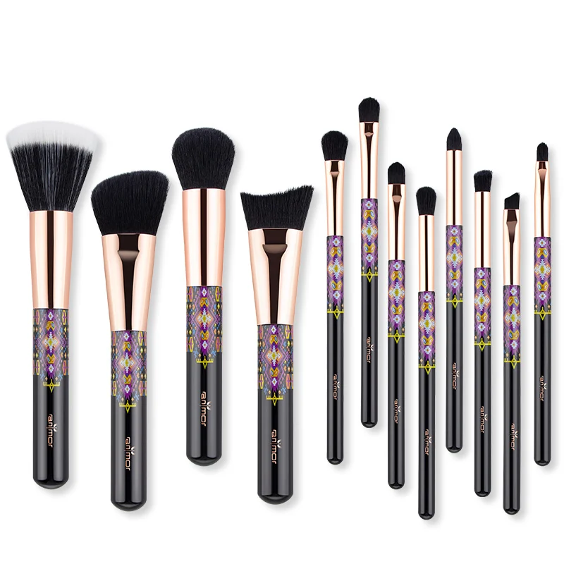 

12Pcs Professional Foundation Concealer Set Wooden Handle Make up Custom Logo Makeup Brush, Black