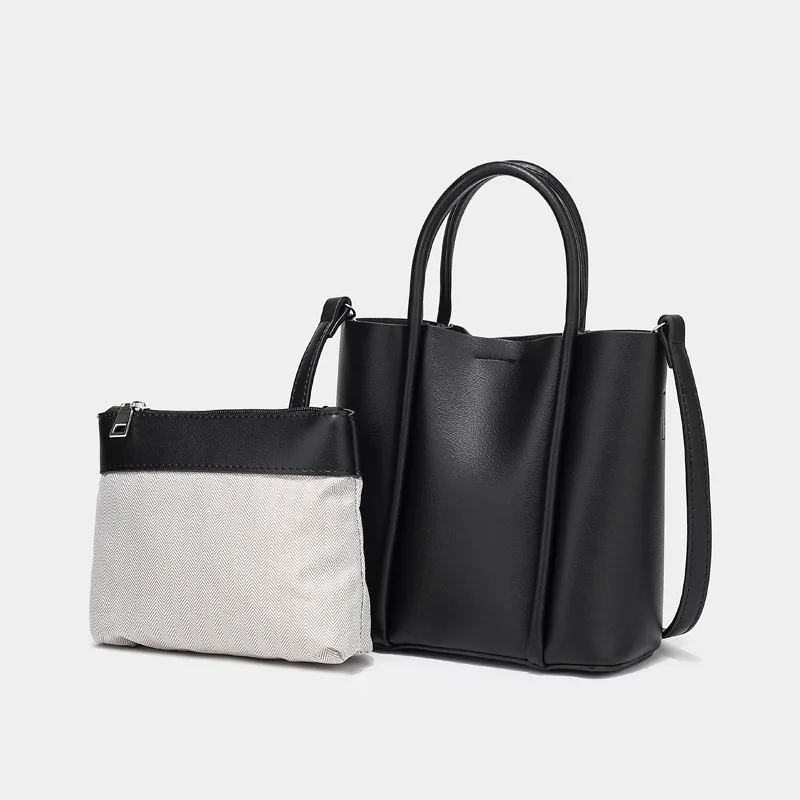 

Wholesale solid color pu leather ladies bucket handbags shoulder crossbody tote bags 2pcs handbags for women 2021, 7colors