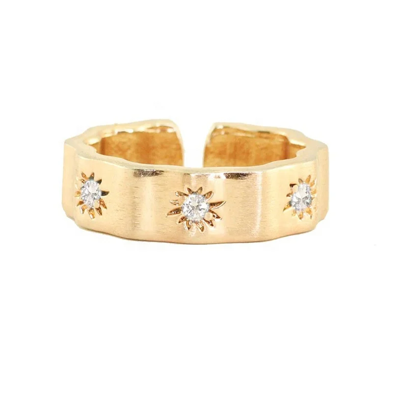 

DUBAI Jewelry 925 Silver 18 Carat Gold Starburst Sun Wide Band Open Cuff Ring