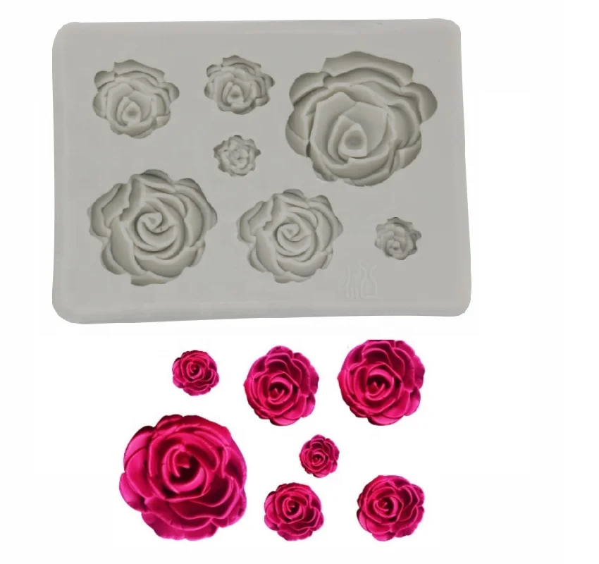 

Fondant Cake Decoration Molds Rose Shaped Chocolate Soap Wax Making Ice Tray Silicone Cake Tools, Pink or grey