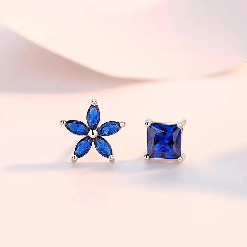 

Fashion Creative Simple Dark Blue Flower Square Zircon Stud Earring
