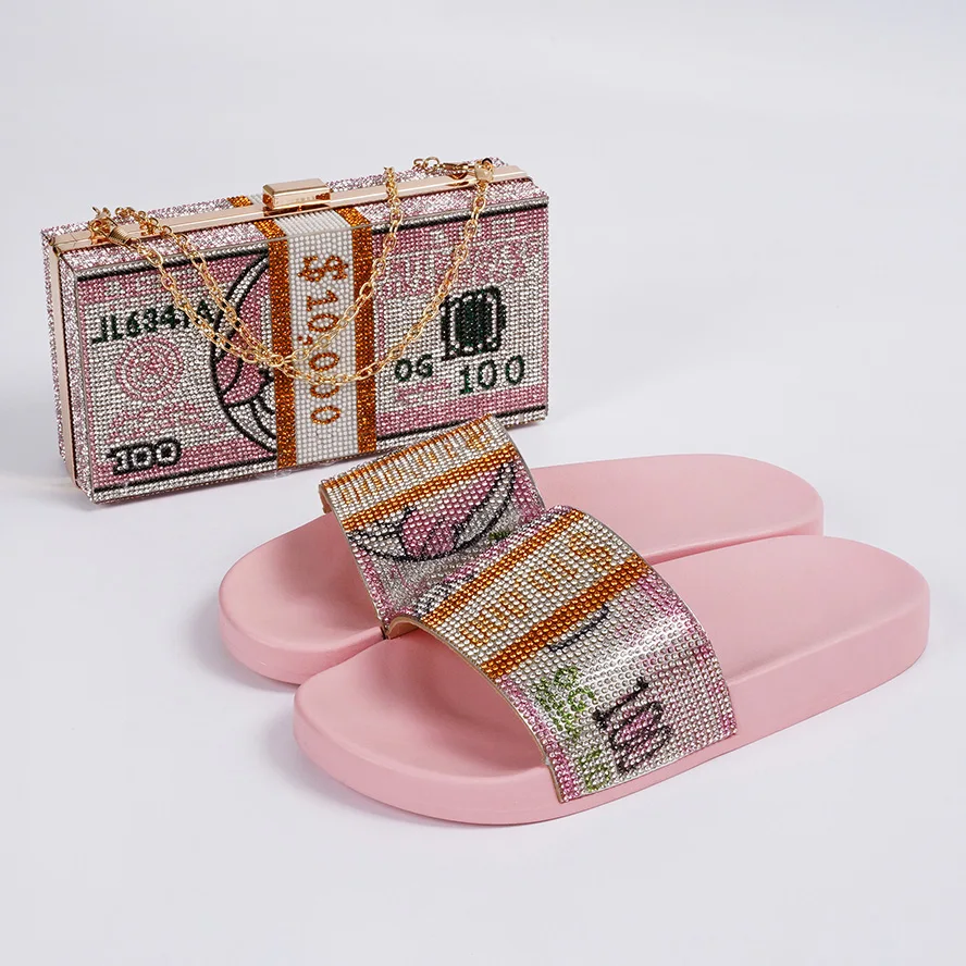 

Hot sale Professional New Money Purse women Slipper Set Bling Diamond Money Purses for Women Bag, Black/pink/multicolor