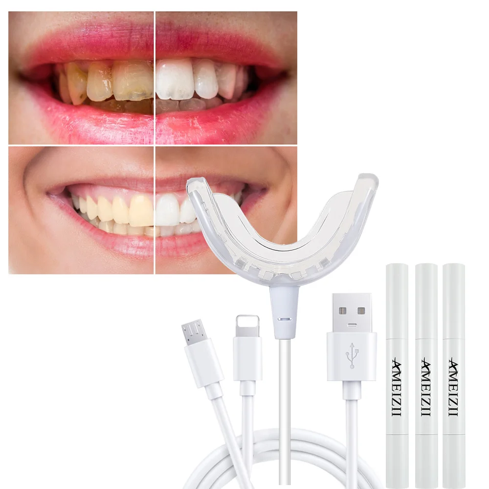 

Private Label Dental Care Teeth Whitening Kit Removal Stains Led Light USB Wireless Tooth Cleaning Dientes Blanchiment Dentaire