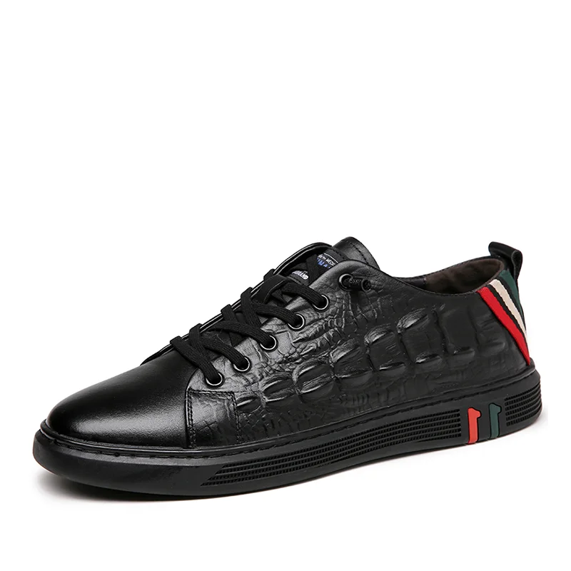

Fashion Soft Sole Shoes Comfortable High Quality Breathable Genuine Leather Men's Crocodile Pattern Sneakers