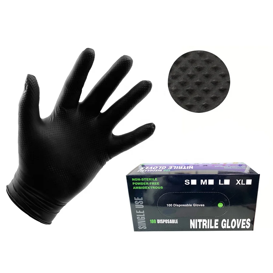 

6mi 8 mil industrial black nitrile gloves garage duty car repair use custom design oem mechanic diamond mechanical work gloves