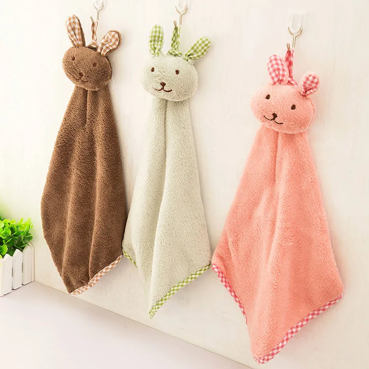 

Cute rabbit small square towel kitchen bathroom hanging towel coral velvet towel dish washing cloth, As show