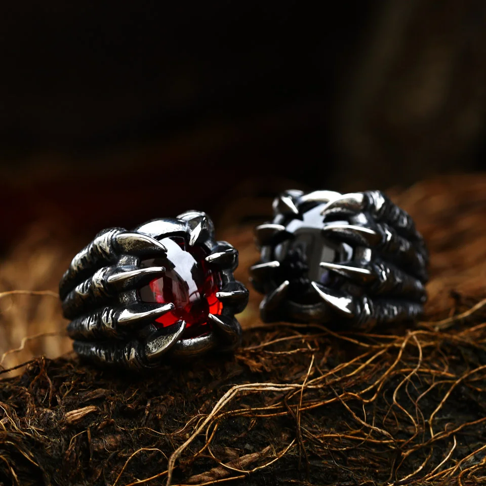 

SS8-046R steel soldier Stainless Steel Fashion Dragon Claw Red Black Stone Men's Ring Punk Biker Motor Personality Jewelry