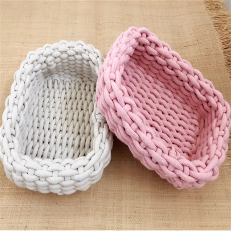 

Hand-woven cotton rope sundry storage basket cosmetics snacks storage basket
