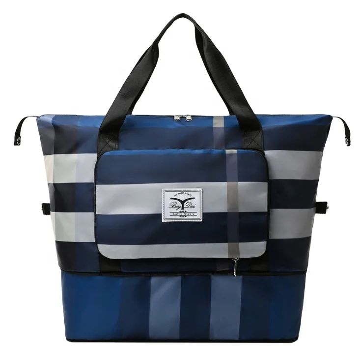 

Factory outlets checkered gym tote bag large folding travel bag waterproof fitness bag for men and women, Wine red /blue/black/khaki