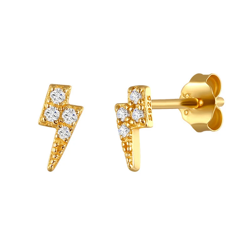 

New Arrived Spike Charm Stud Earrings Lightning Shape CZ Stone Earring 925 Silver Earrings For Women Gift Factory Wholesale