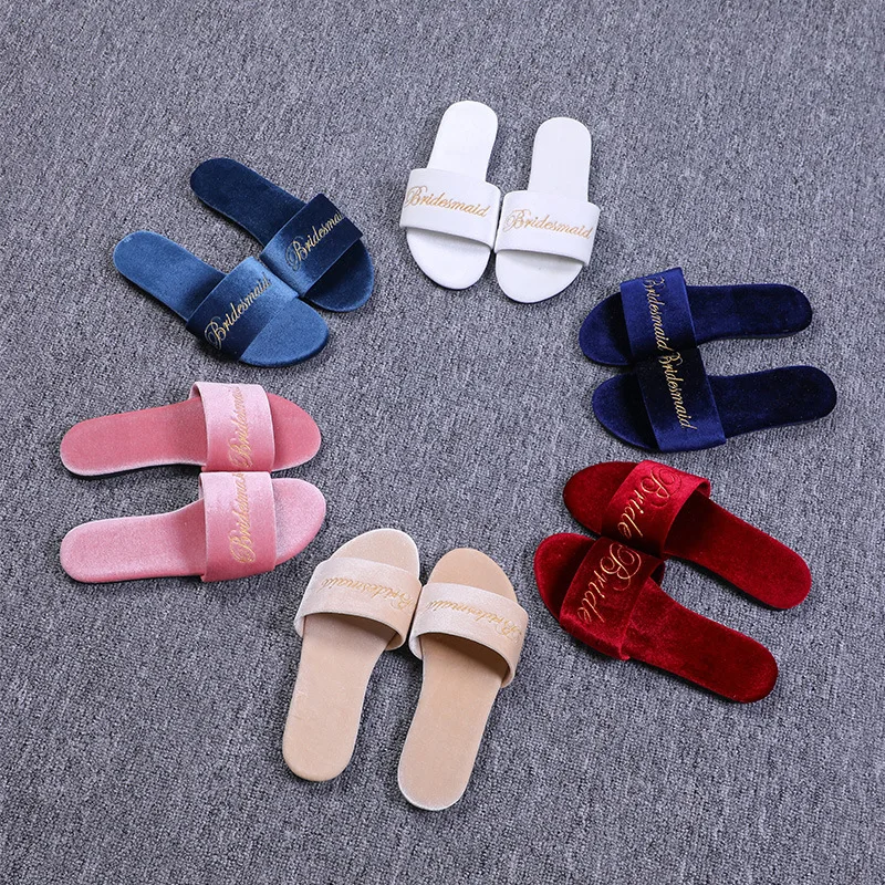 

High quality indoor wear wholesale women printed wedding party slipper bridesmaid stain shoes, Picture