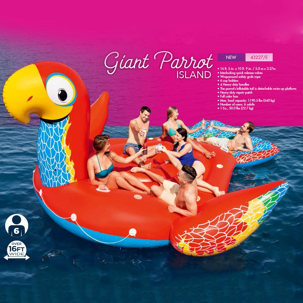 

Floating Parrot Island Inflatable Pool For 6-8 People Max Load Capacity 540 kg With 6 Cup Holders, Customized color