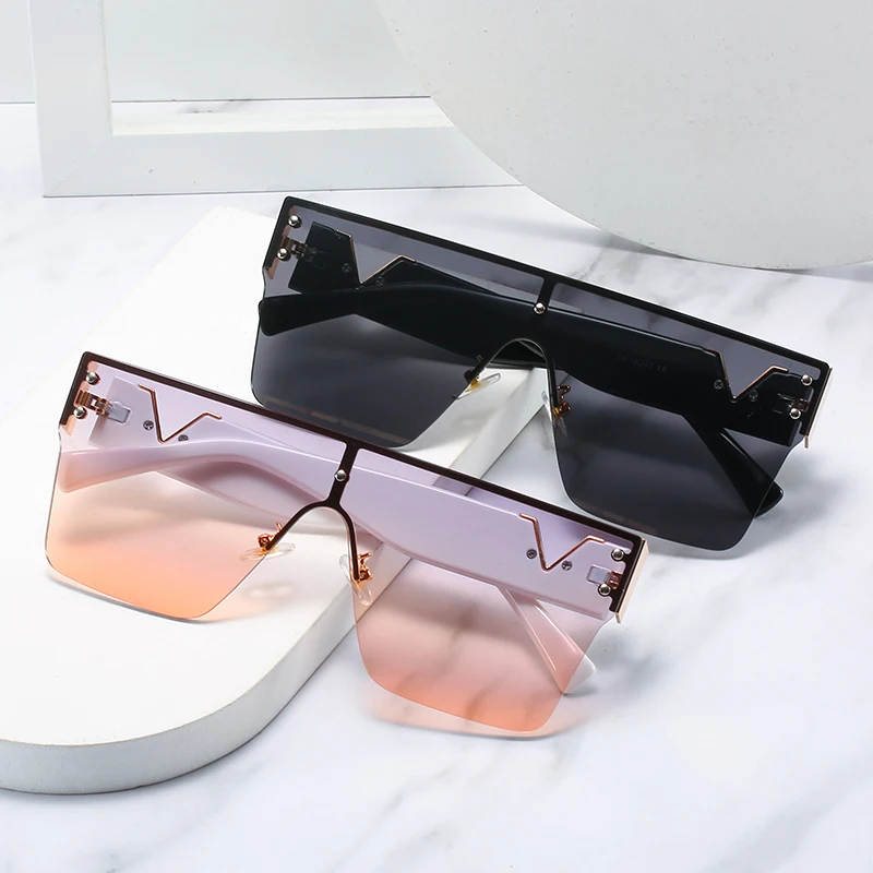 

2021 new one-piece Sunglasses trend one large square glasses fashion V-shaped meter nail Sunglasses Women