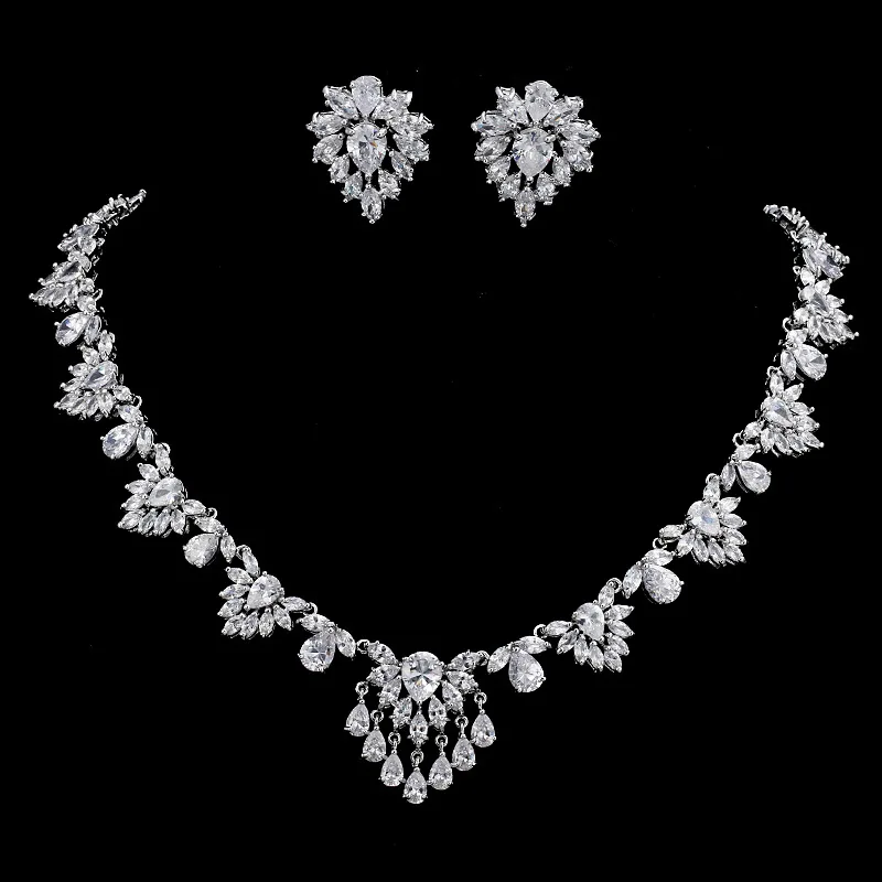 

Luxury Bridal Wedding Jewelry Sets earing and necklace set fashion jewelry sets, Silver