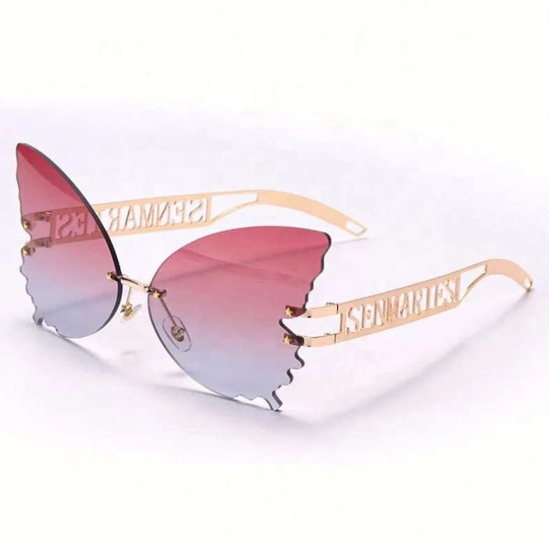 

Big Butterfly Shaped Sunglasses Metal Framework Rimless Shades Sun Glasses in Stock, 6 colors