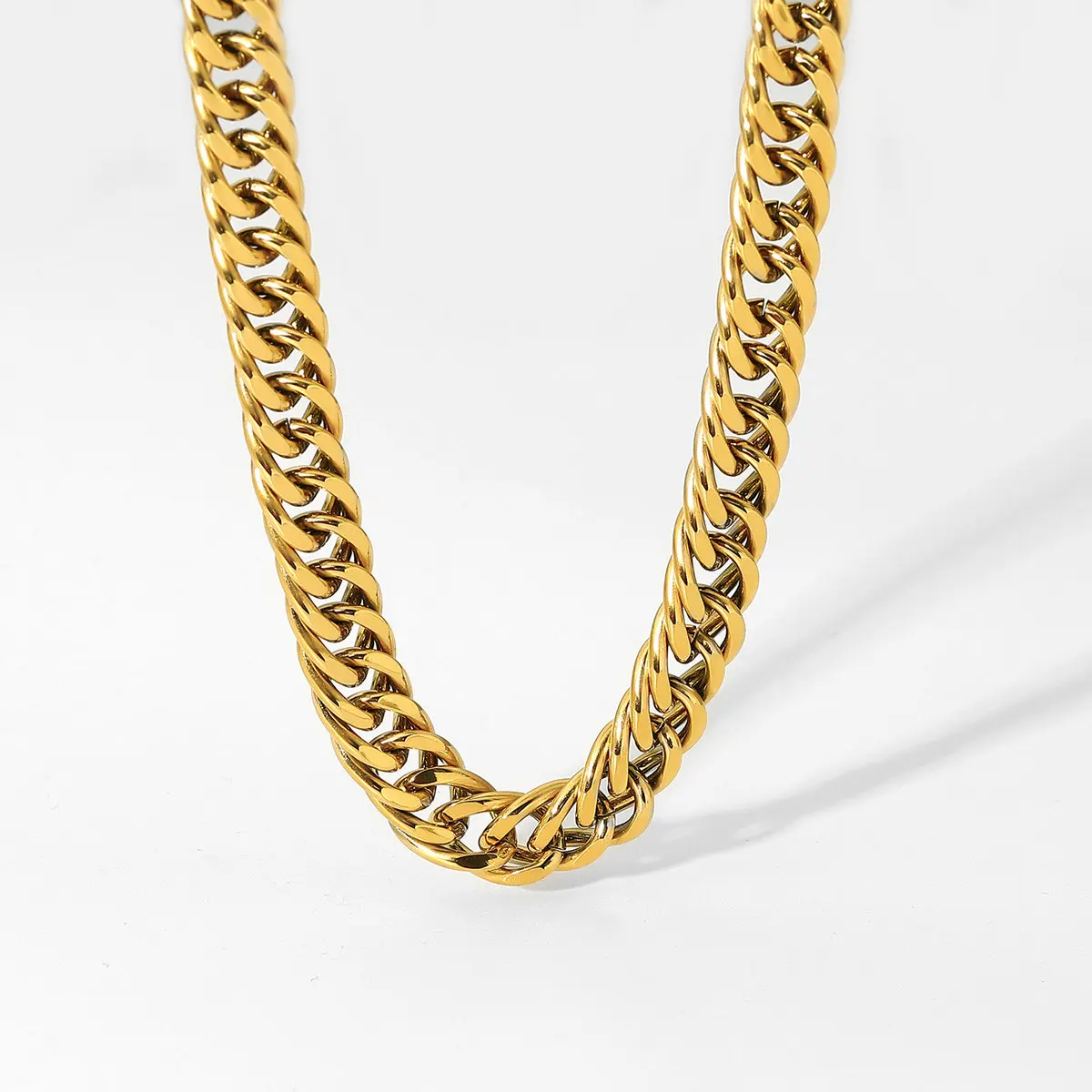 

INS hot 10mm Gold Plated stainless steel Double Cuban Link Curb thick Chain Necklace