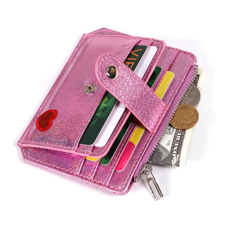

Fashion Glitter Laser Sequins PU Leather Coin Purse Embroidered Love Heart Short Card Bags Women Zipper Wallets